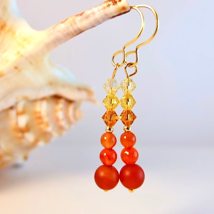 Carnelian And Swarovski Crystal Earrings - Handmade In Devon