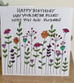 Happy Birthday Card with hand drawn quote and doodle flowers 