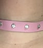 Pink Leather Choker with 7 Clear White Gemstones (custom sized 17"-23")