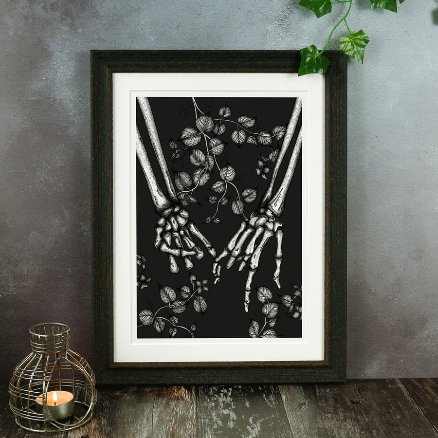 Pinky Promise Giclée Print, Pinky Swear Illustration, Gothic Gift, Skeleton Art