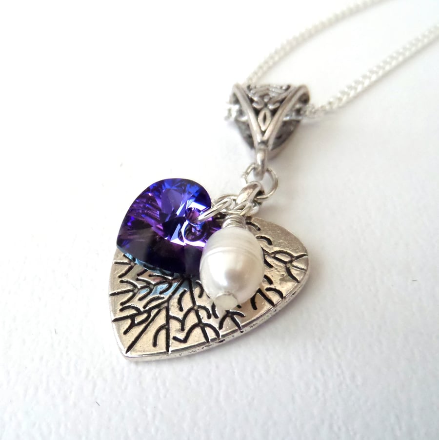 Tibetan silver charm necklace -  pearl & Swarovski crystal 