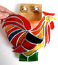 Rooster Stained Glass Ornament Cockerel Richard XII On Oak Stand - Image 6