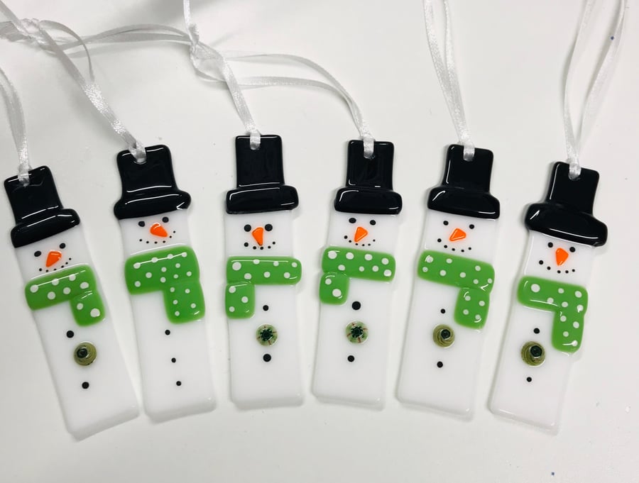 Fused glass snowman Christmas decoration