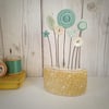 Clay and Button Flower Garden in a Wood Block