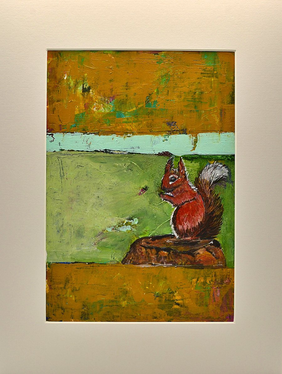 Original Abstract Painting of a Red Squirrel (16 x12 inches)