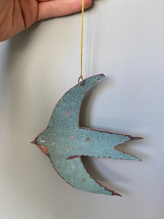 Engraved Copper Swallow