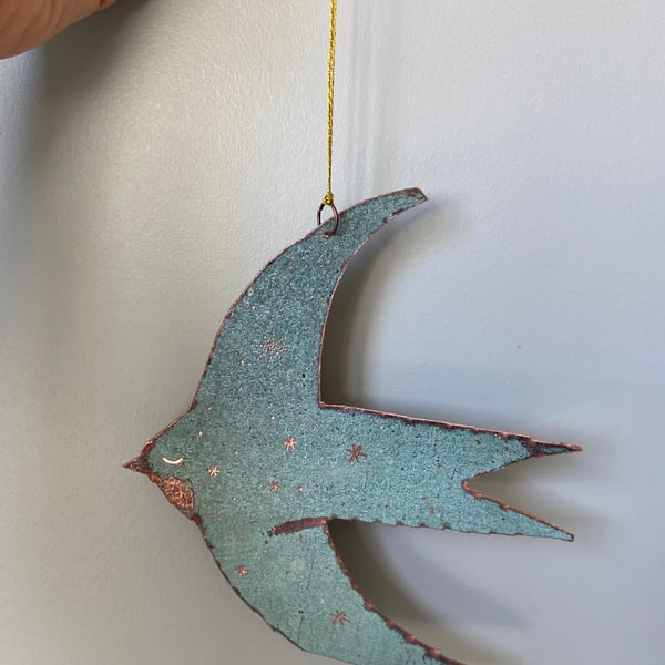 Engraved Copper Swallow