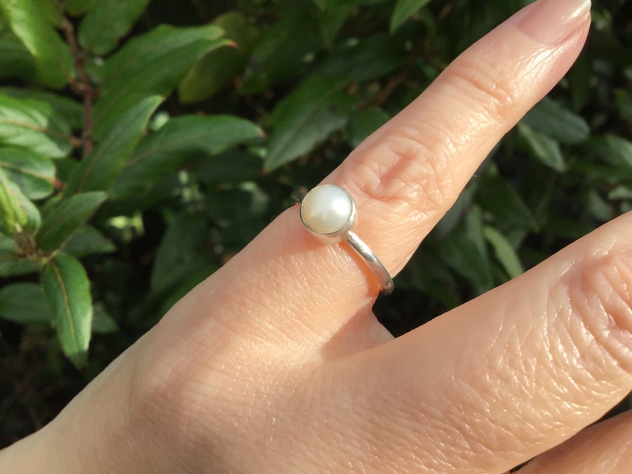 Freshwater Pearl Sterling and Fine silver ring