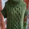 Hand knitted polo neck ladies Aran cable pattern sleeveless jumper