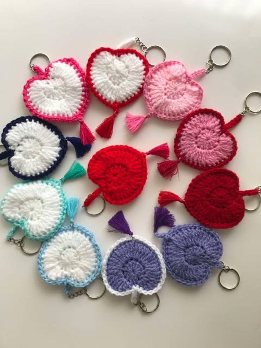 Handmade crochet  keychain Heart with tassel