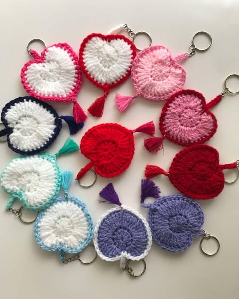 Handmade crochet  keychain Heart with tassel