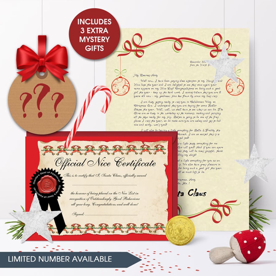 Personalised Santa Letter Gift Pack, including gifts