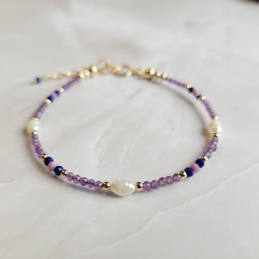 Gold Filled Beaded Gemstone Bracelet with Freshwater Pearls