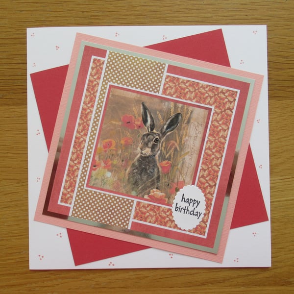Brown Hare Birthday Card - 17x17cm