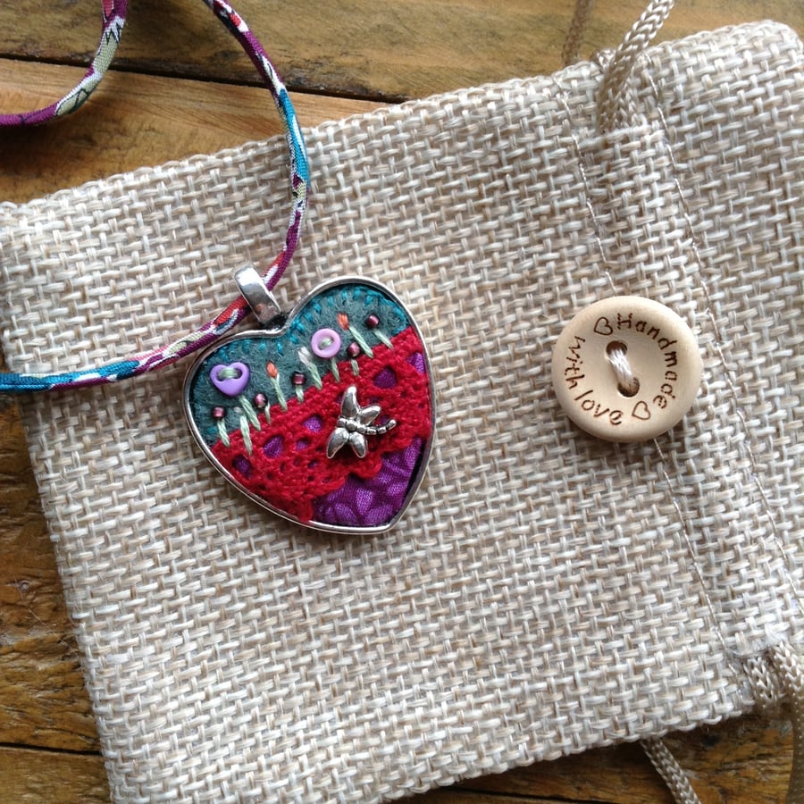 Liberty fabric cord felt lace pendant