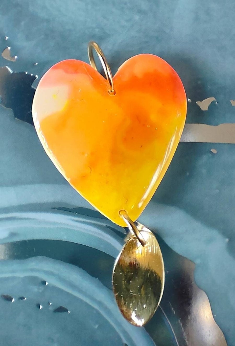 Flame Coloured Polymer Clay Heart Pendant
