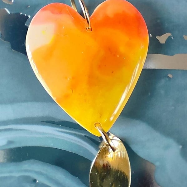 Flame Coloured Polymer Clay Heart Pendant