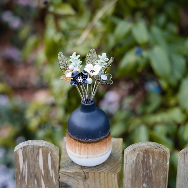 Natural Neutral Bouquet in an Earthy Ceramic Vase - Glass Flower Bouquet - Handm