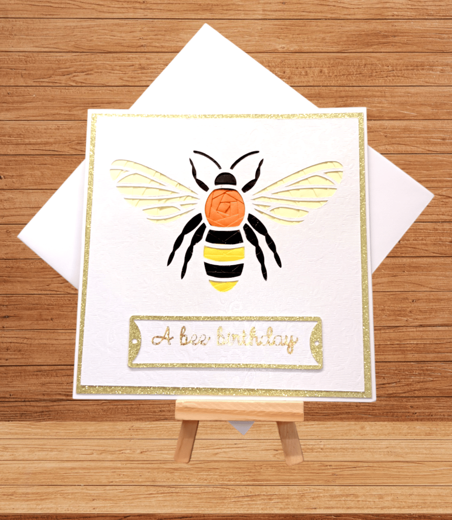 Delicate iris fold bee 'A bee birthday' card
