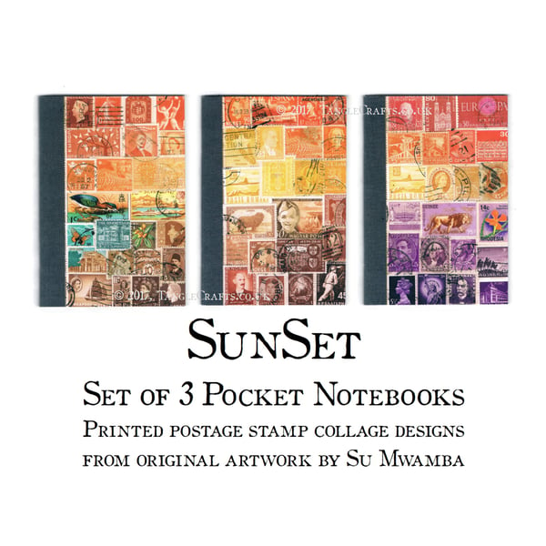 Sunset Notebook Set - Postage Stamp Art Print, 3 x A6 Travel Journal Gift Set