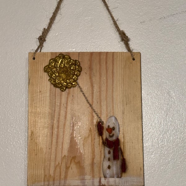 Winter themed wood panel hanging decoration