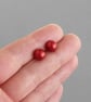 8mm Bright Red Round Pearl Studs - Everyday Christmas Red Stud Earrings - Gifts - Image 5