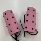 Pink Leather Wheelchair Handle Decorations with Black Gemstones
