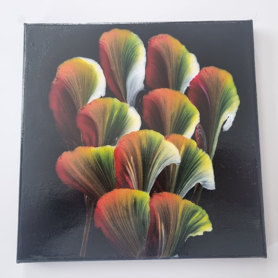 (8) Red, Green and Gold Blooms on Canvas