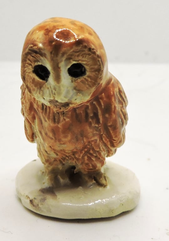 Miniature ceramic tawny owl sculpture 