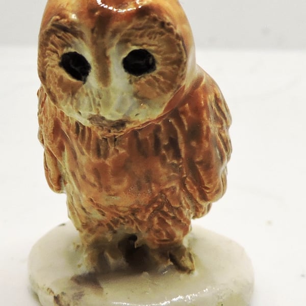 Miniature ceramic tawny owl sculpture 