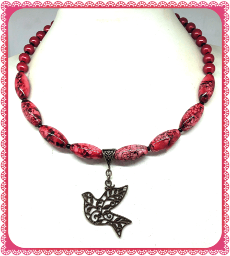 One of a Kind Bronze Dove collar length necklace