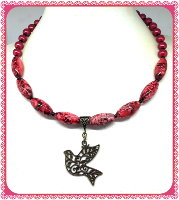 One of a Kind Bronze Dove collar length necklace