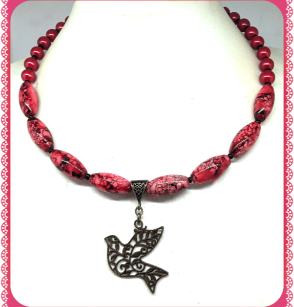 One of a Kind Bronze Dove collar length necklace