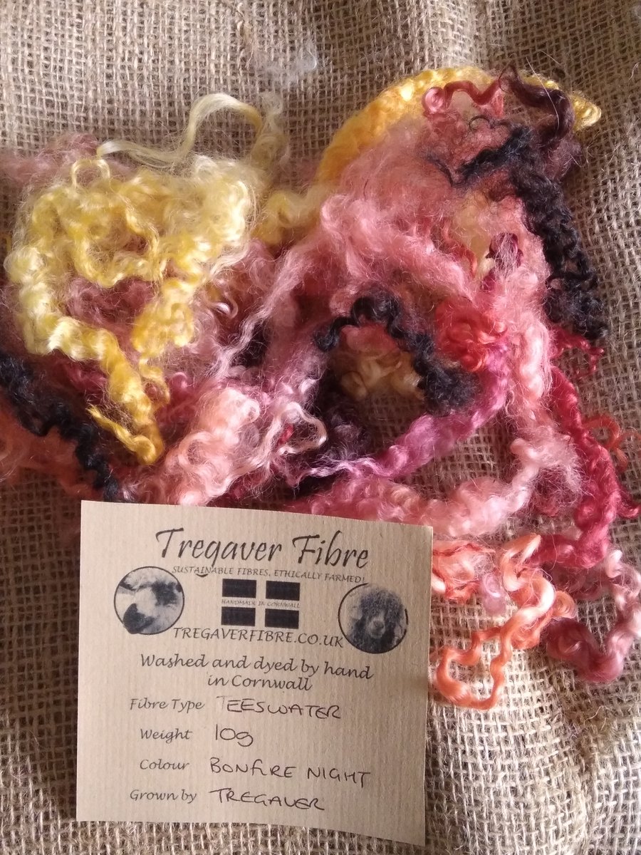 Teeswater loose curls and wool locks, 10g, Bonfire Night colours, felting wool