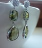 DARK OLIVE AND SILVER, ROSE EARRINGS.  664 - Image 3