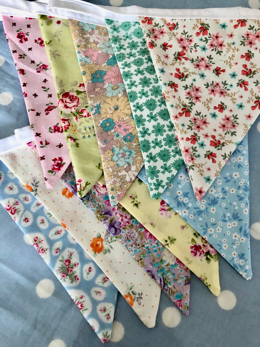 Spring fabric bunting, cotton fabric bunting 