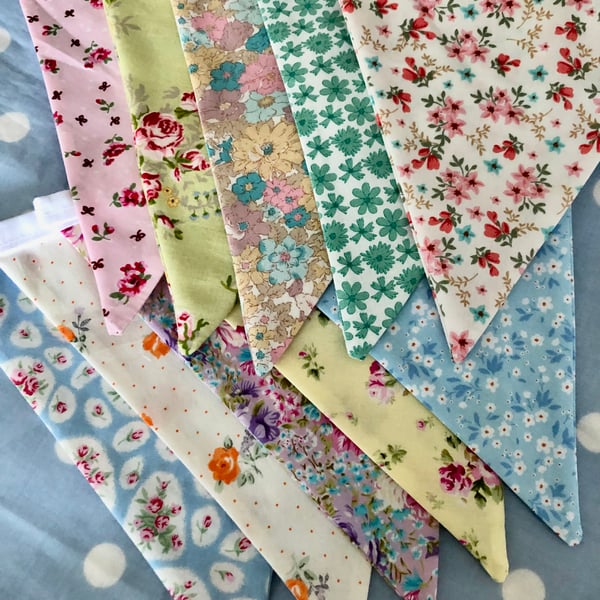 Spring fabric bunting, cotton fabric bunting 