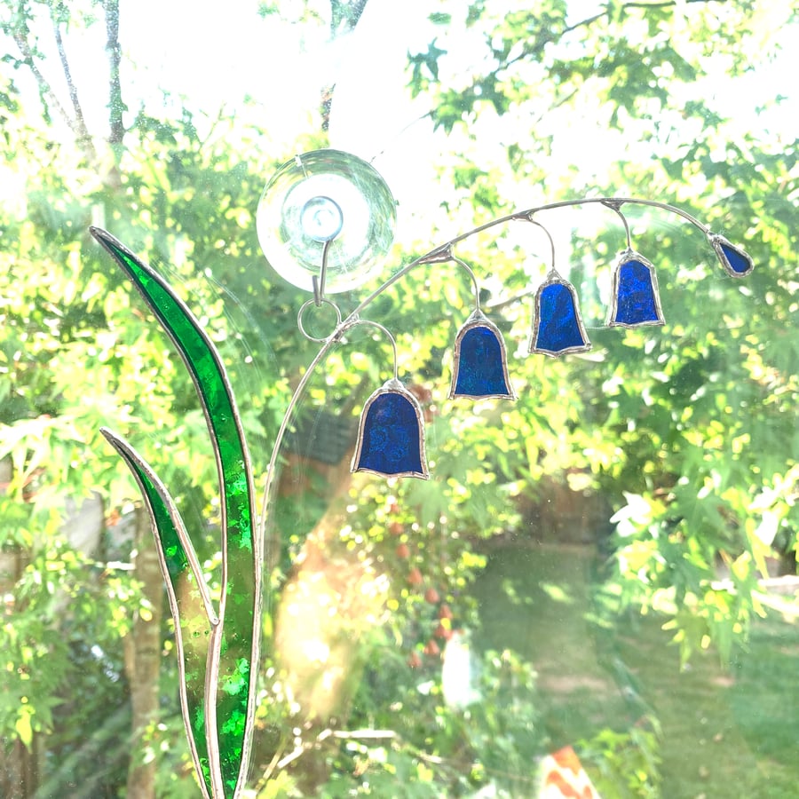 Stained Glass Bluebell Suncatcher - Handmade Hanging Decoration Blue