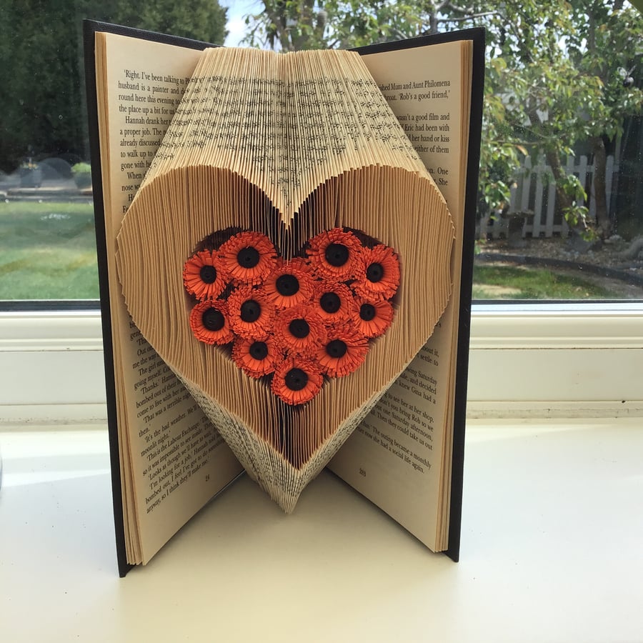 Folded Book Art with Orange Quilled Daisies