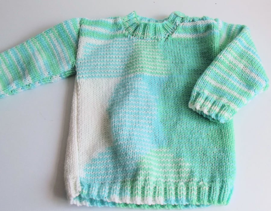 Babies Handknitted Jumper Sweater, Green and Blue, 0 to 3 monthes, hm131