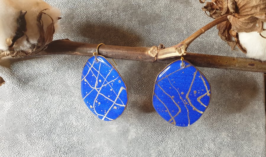 Statement Earrings, Large, Lightweight, Bold and Stylish, Blue Abstract Theme