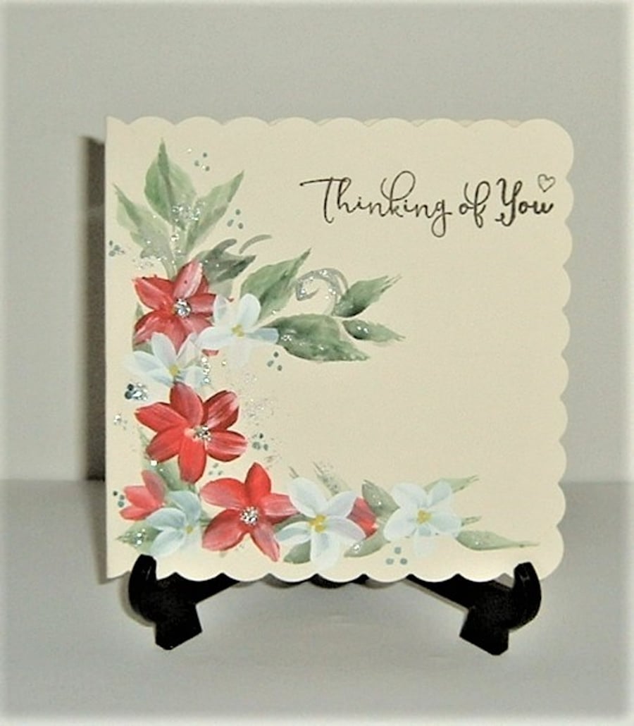 thinking of you hand painted greetings card ( ref F 532)