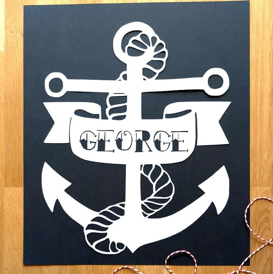 Large Bespoke Custom Personalised Unique Anchor Name papercut
