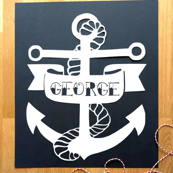 Large Bespoke Custom Personalised Unique Anchor Name papercut