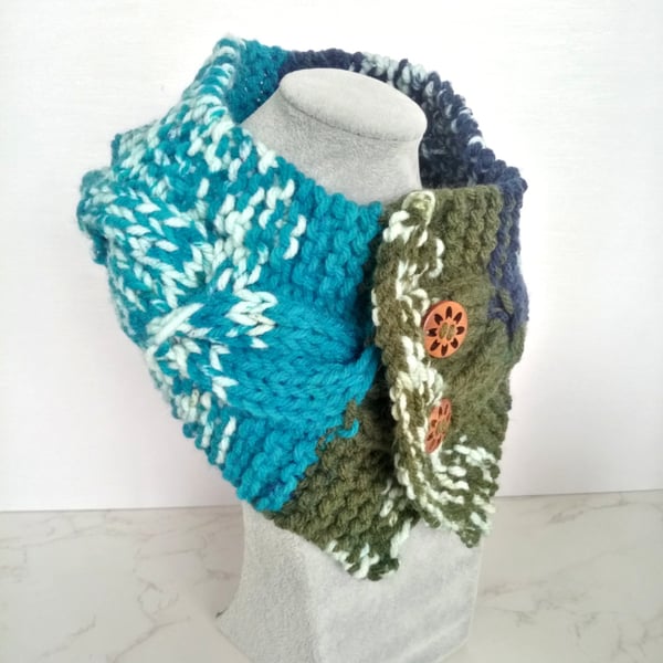 Merino Fair Isle Style Cable Knit Neck Warmer, Handmade Scarf