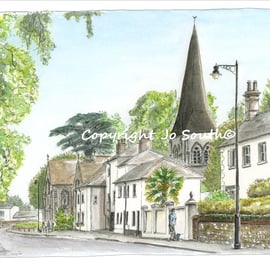 All Hallows on Church Street, Whitchurch,  Hampshire - Limited Edition Art Print