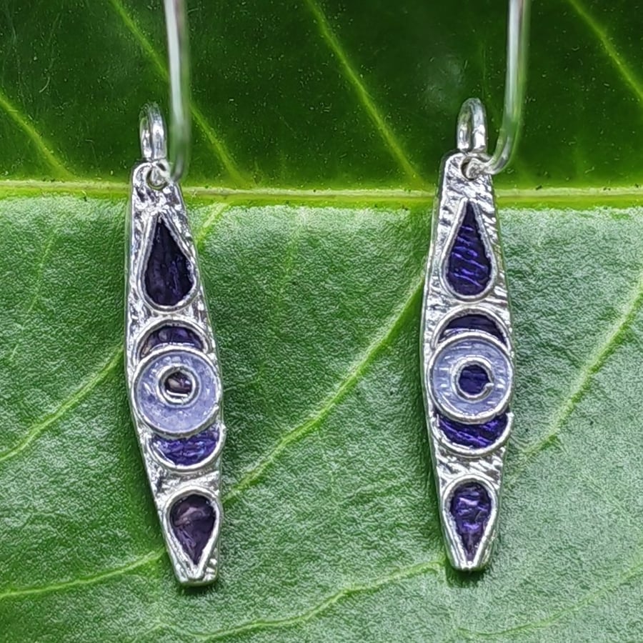 Fine silver and enamel dangle earrings 