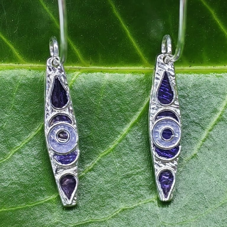Fine silver and enamel dangle earrings 