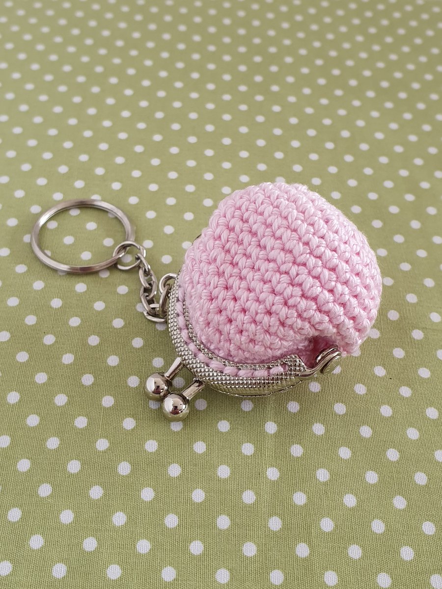 Crochet Mini Purse Keyring Keychain Pink