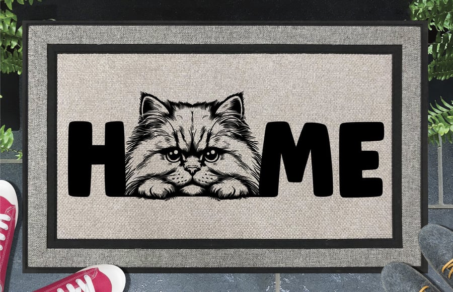 British Longhair Cat Home Door Mat No.1 - Welcome Mat - All Weather - 45x70cm 